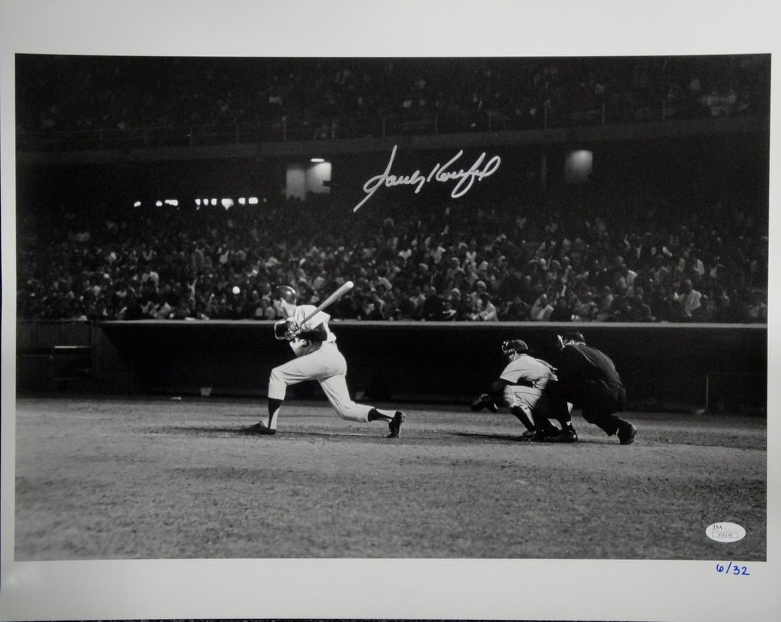 Sandy Koufax Autographed 16x20 Photo Dodgers JSA Certified Rare: Sandy Koufax Autographed 16x20 Photo Dodgers JSA Certified Rare This is a rare, autographed 16x20 photo of Sandy Koufax, showcasing the legendary pitcher of the Los Angeles Dodgers at bat. The image i