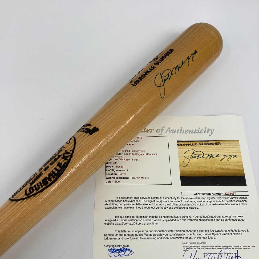 Joe DiMaggio Signed Louisville Slugger Baseball Bat JSA COA (1 of 7)