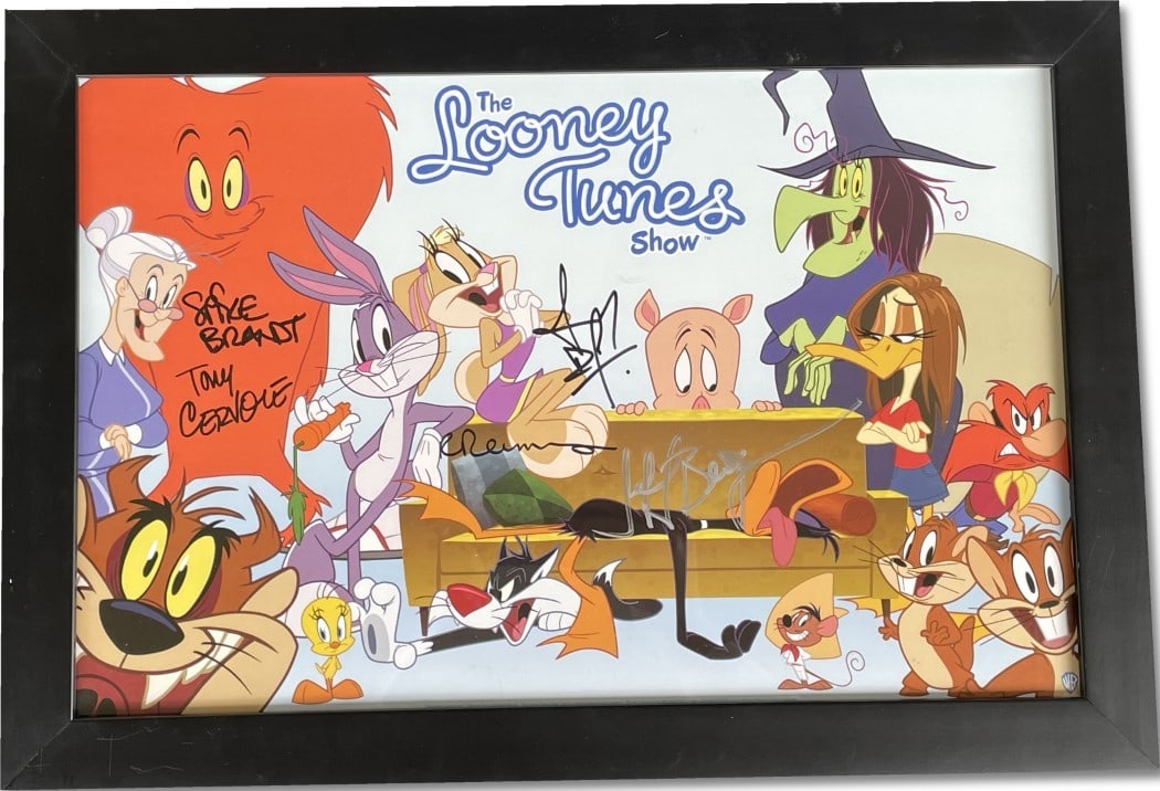 JSA authenticated Looney Tunes cast autograph 11x17 framed photo: JSA authenticated Looney Tunes cast autograph 11x17 framed photo This is an original 11x17 photograph autographed by Spike Brandt, Tony Cervone, and three additional signers from the Looney Tunes cast