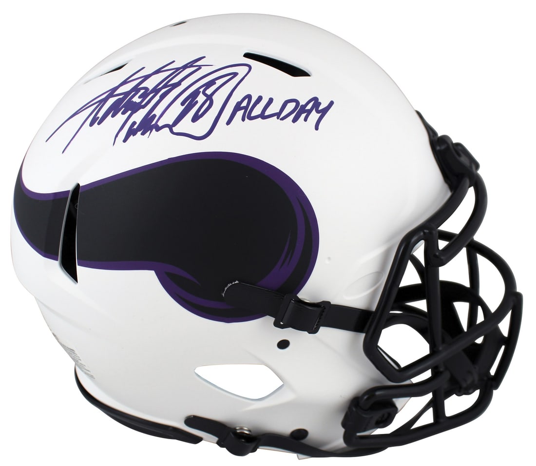 Adrian Peterson Signed Vikings Lunar Speed Proline Full Size Helmet Beckett Authenticated: Adrian Peterson Signed Vikings Lunar Speed Proline Full Size Helmet Beckett Authenticated This authentic Riddell full-size Speed Proline Lunar helmet features the alternate design and has been persona