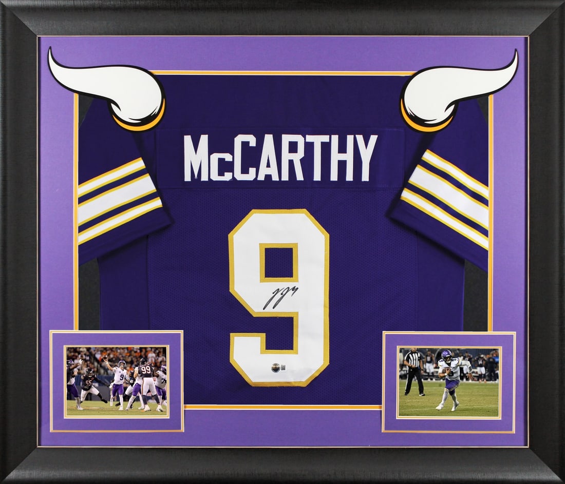Framed Purple Throwback Pro Style Jersey Signed by J.J. McCarthy BAS (1 of 2)