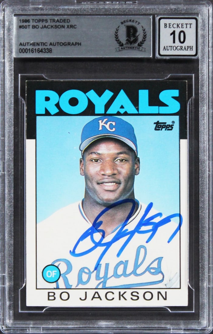 Bo Jackson Signed 1986 Topps Traded #50T Rookie Card Gem Mint 10 Beckett Authenticated: Bo Jackson Signed 1986 Topps Traded #50T Rookie Card Gem Mint 10 Beckett Authenticated This authentic 1986 Topps Traded #50T Rookie Card has been personally signed by Bo Jackson, the legendary player 