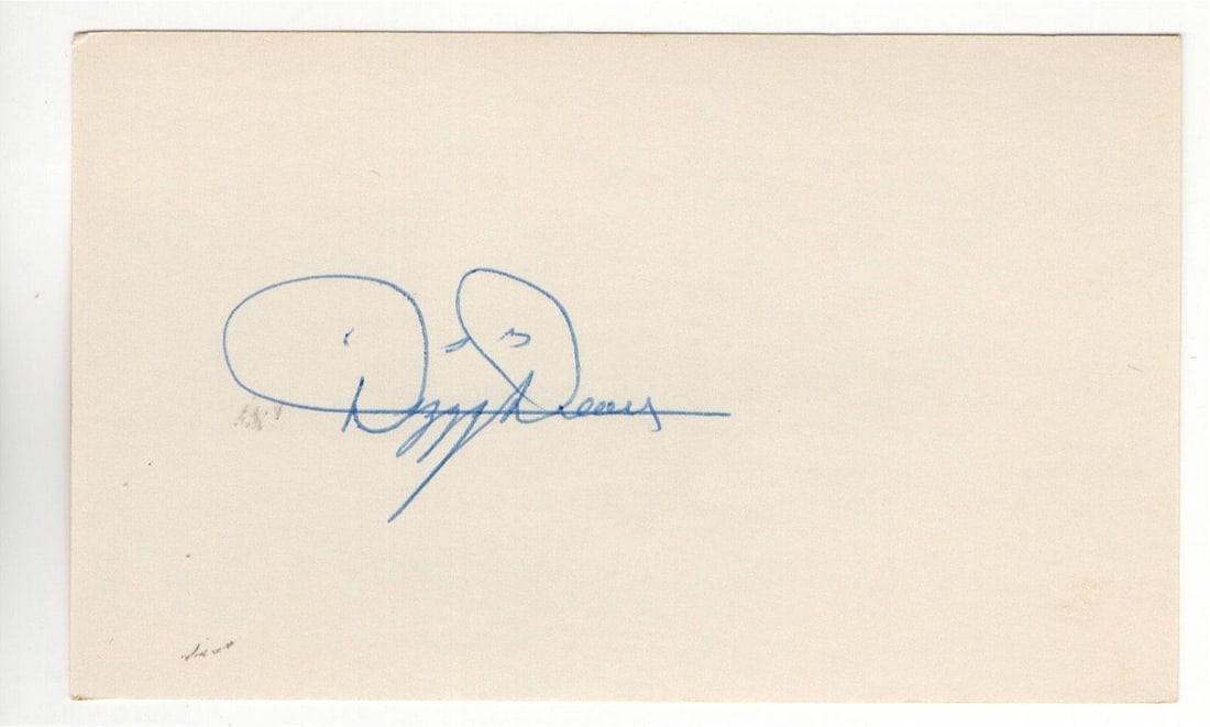 Dizzy Dean Autographed 3X5 Index Card St. Louis Cardinals JSA: Dizzy Dean Autographed 3X5 Index Card St. Louis Cardinals JSA This is an original 3x5 index card signed by Hall of Famer Dizzy Dean, known for his time with the St. Louis Cardinals. The autograph has 