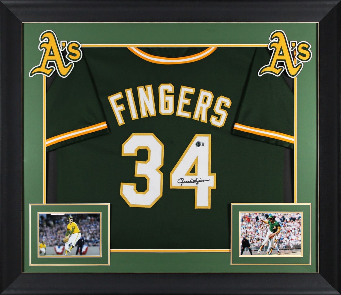 Rollie Fingers Signed Green Pro Style Framed Jersey BAS Witnessed Oakland Athletics: Rollie Fingers Signed Green Pro Style Framed Jersey BAS Witnessed Oakland Athletics Celebrate the legacy of baseball legend Rollie Fingers with this authentic signed green pro style framed jersey from