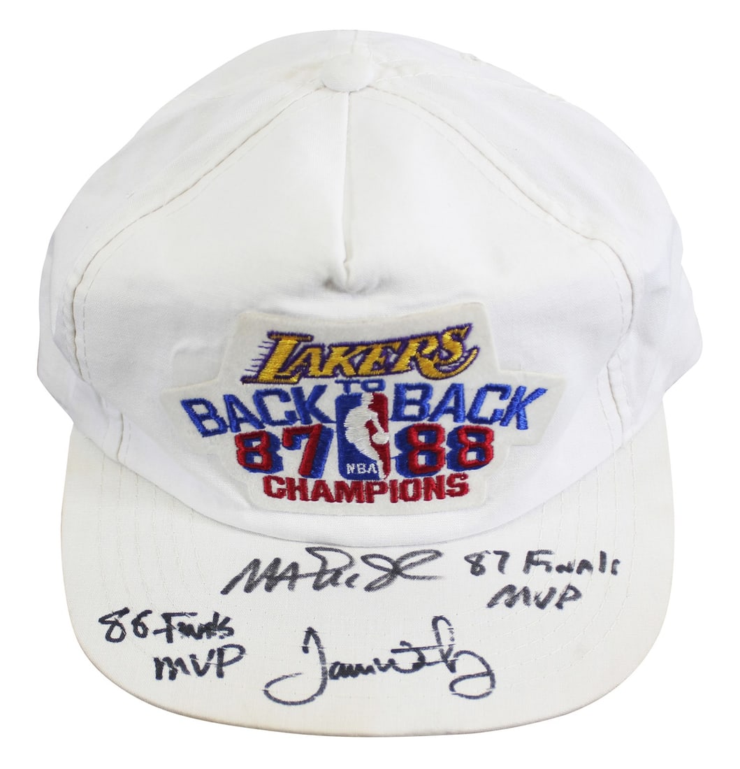 BAS authenticated Lakers 1987-88 NBA Champions hat signed by Johnson and Worthy (1 of 4)