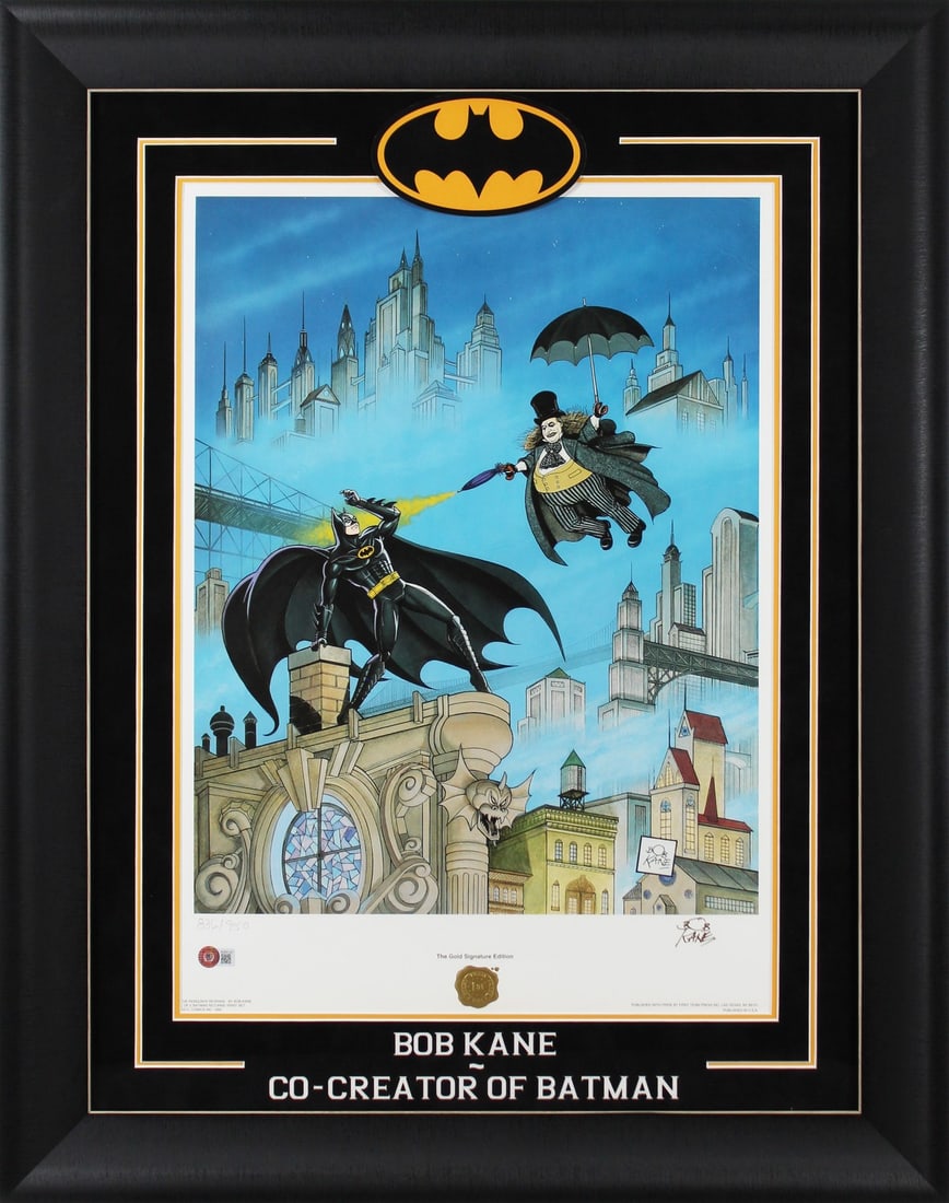 Framed Batman lithograph signed by Bob Kane 20.5x24.5 BAS (1 of 10)