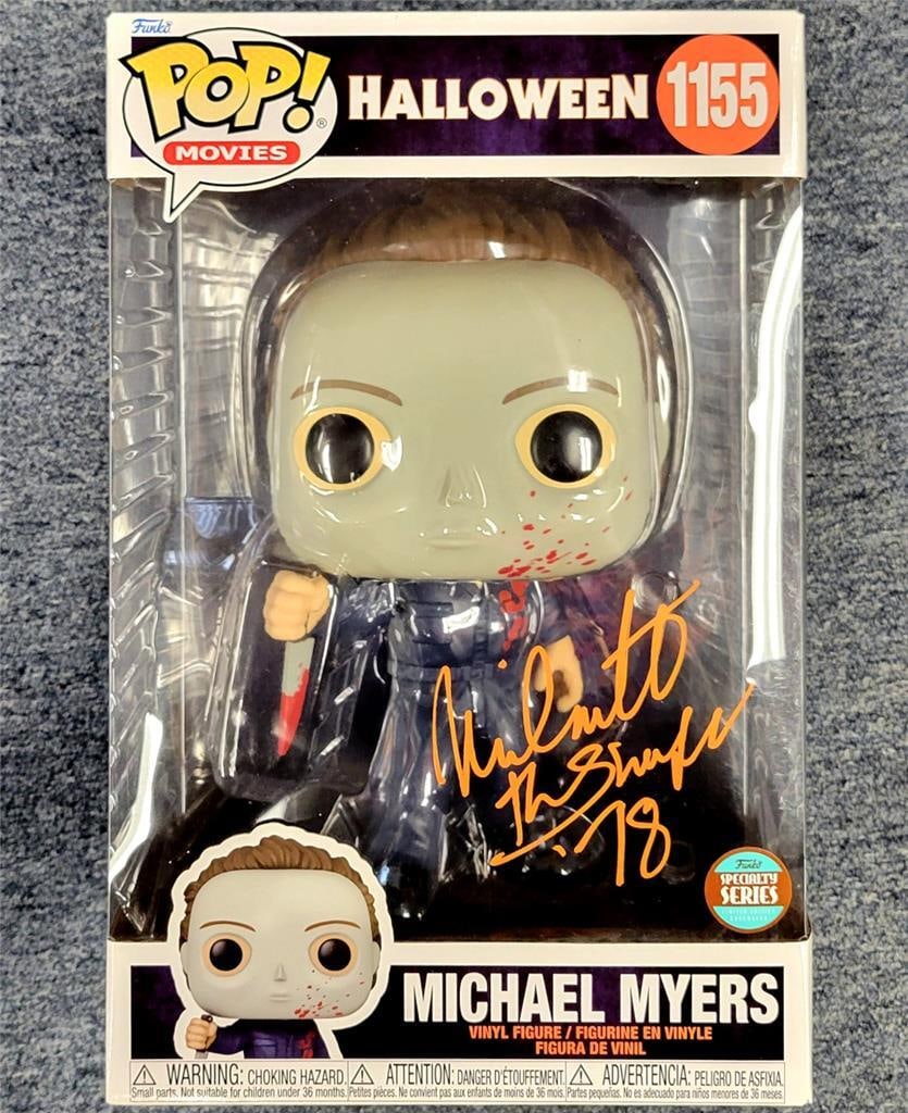 Michael Myers 10 Inch Funko Pop Signed by Nick Castle Beckett Authenticated: Michael Myers 10 Inch Funko Pop Signed by Nick Castle Beckett Authenticated This 10-inch Specialty Series Funko Pop! figure of Michael Myers from the movie Halloween is hand-signed by Nick Castle. The