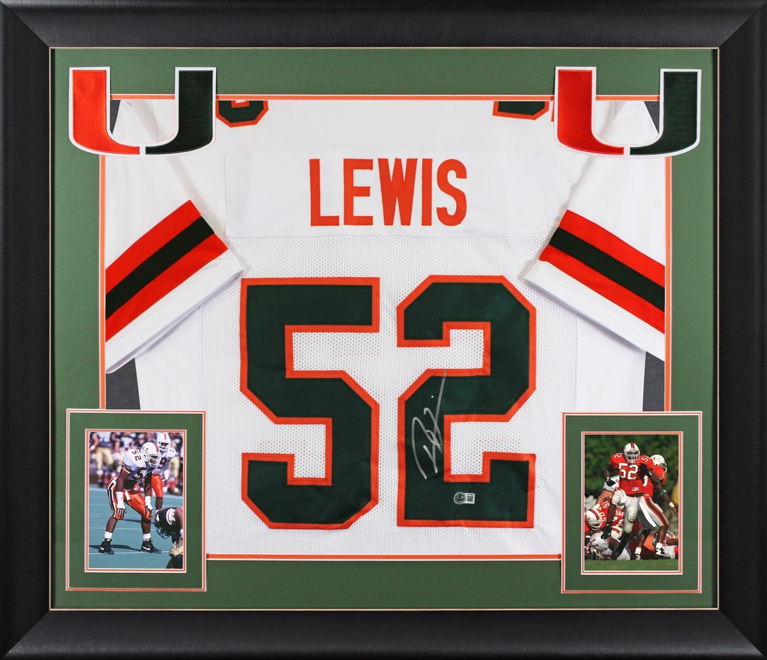 Framed Ray Lewis Signed Miami Hurricanes White Jersey Beckett Witnessed (1 of 2)