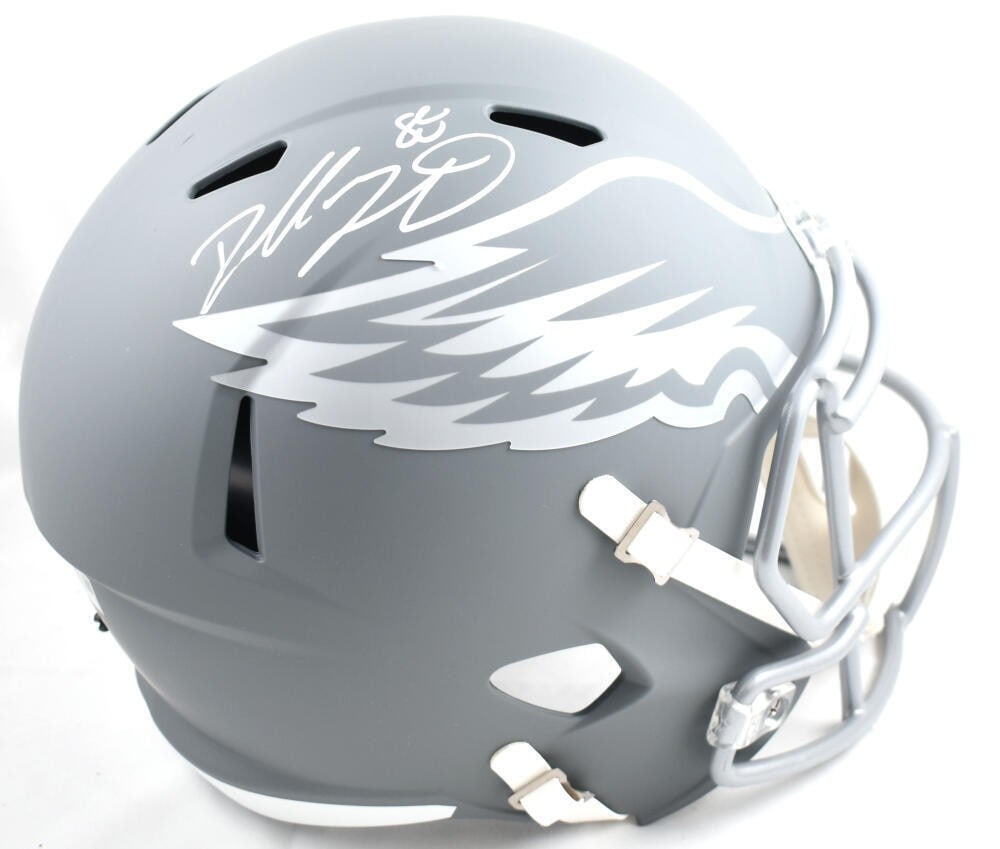 Signed Philadelphia Eagles Slate Speed Full Size Helmet Dallas Goedert: Signed Philadelphia Eagles Slate Speed Full Size Helmet Dallas Goedert Autographed Philadelphia Eagles full-size slate speed helmet signed by Dallas Goedert. The item is listed as original, with pre-o