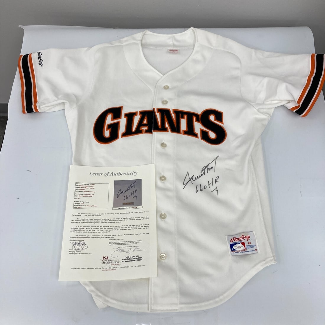 Willie Mays Signed San Francisco Giants Jersey 660 Home Runs JSA COA: Willie Mays Signed San Francisco Giants Jersey 660 Home Runs JSA COA Celebrate the legendary career of Willie Mays with this authentic San Francisco Giants jersey, boldly signed by the Hall of Famer h