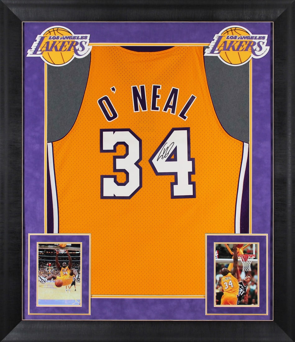 Shaquille O'Neal Autographed Lakers Framed Jersey Mitchell & Ness BAS: Shaquille O'Neal Autographed Lakers Framed Jersey Mitchell & Ness BAS Celebrate the legacy of Shaquille O'Neal with this autographed yellow Mitchell & Ness 1999-2000 Throwback Hardwood Classics Swingm