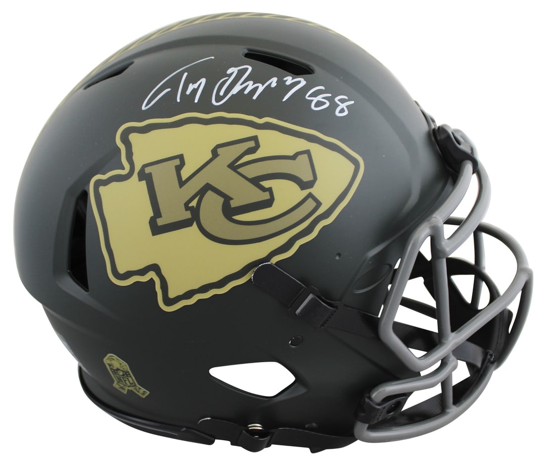 Tony Gonzalez autographed Chiefs Riddell Speed Proline helmet BAS witnessed: Tony Gonzalez autographed Chiefs Riddell Speed Proline helmet BAS witnessed This Kansas City Chiefs full size Speed Proline helmet is an authentic Riddell Salute To Service IV edition, personally