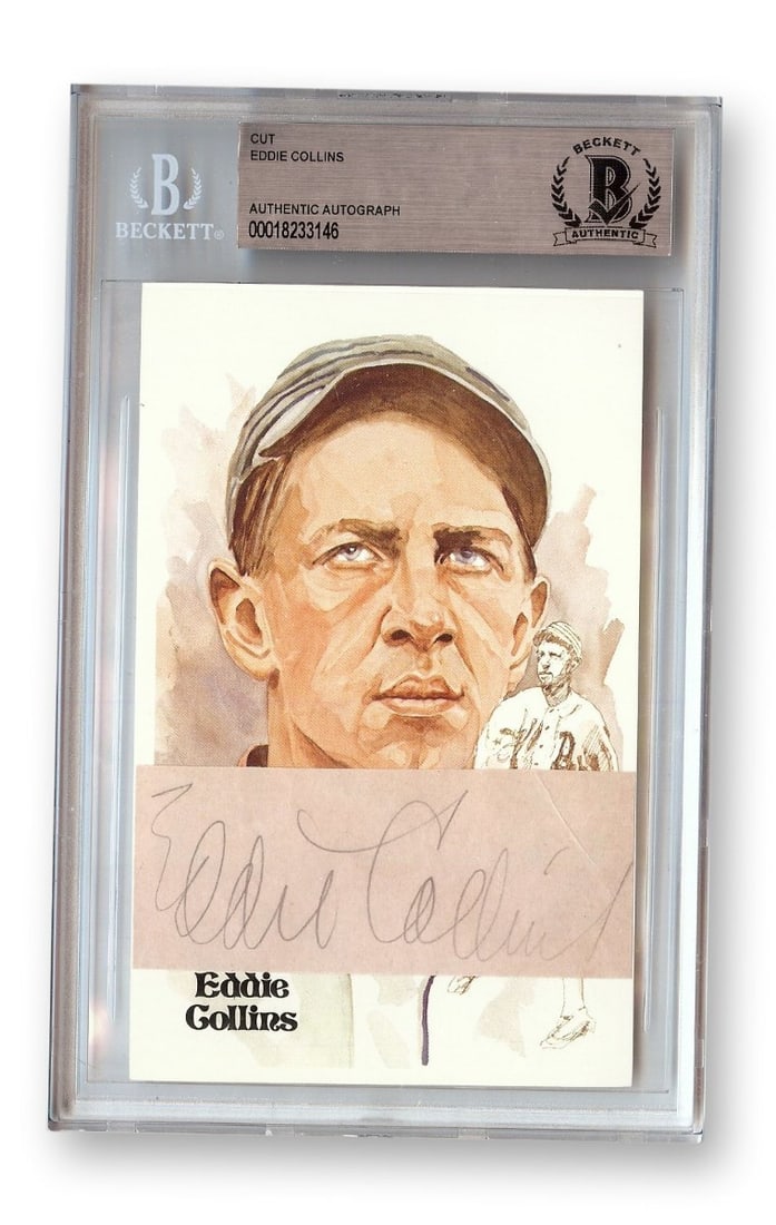 Eddie Collins Autographed Cut Signature with Beckett Authentication: Eddie Collins Autographed Cut Signature with Beckett Authentication This is an original cut signature of Eddie Collins, a Hall of Famer and renowned player for the Philadelphia Athletics. The autograp