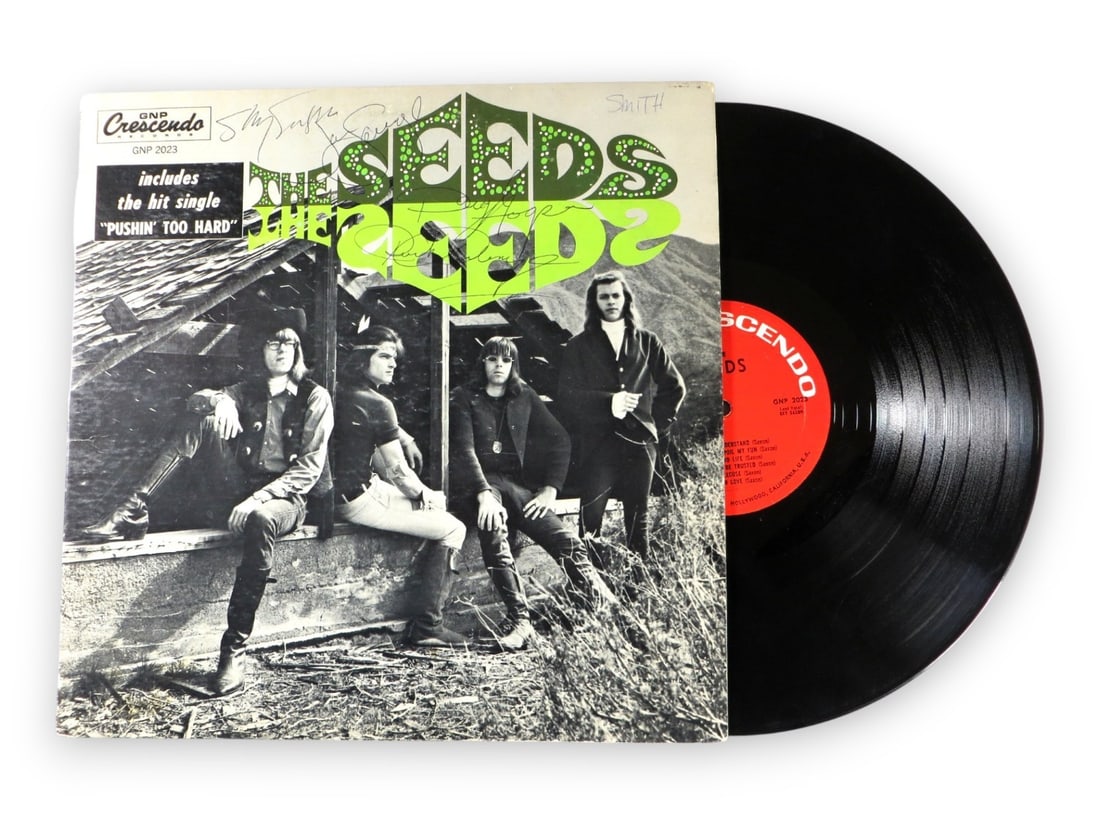 The Seeds Signed Album Cover with Sky Saxon and Others Beckett Authenticated: The Seeds Signed Album Cover with Sky Saxon and Others Beckett Authenticated Celebrate the legacy of The Seeds with this autographed album cover, featuring the signatures of iconic members Sky Saxon, 