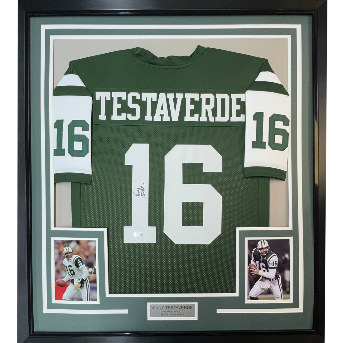 Vinny Testaverde Signed New York Jets Jersey Framed 33x42 With JSA Authentication: Vinny Testaverde Signed New York Jets Jersey Framed 33x42 With JSA Authentication This framed New York Jets jersey features the autograph of Vinny Testaverde, authenticated by James Spence Authenticat