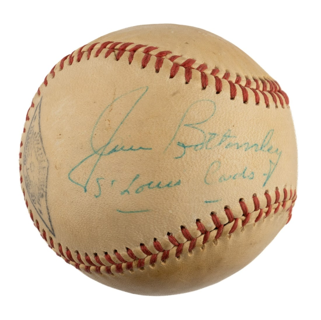 Jim Bottomley autographed baseball JSA COA St. Louis Cardinals: Jim Bottomley autographed baseball JSA COA St. Louis Cardinals This is an original baseball single-signed by Hall of Famer Jim Bottomley, an esteemed outfielder for the St. Louis Cardinals. The ball i
