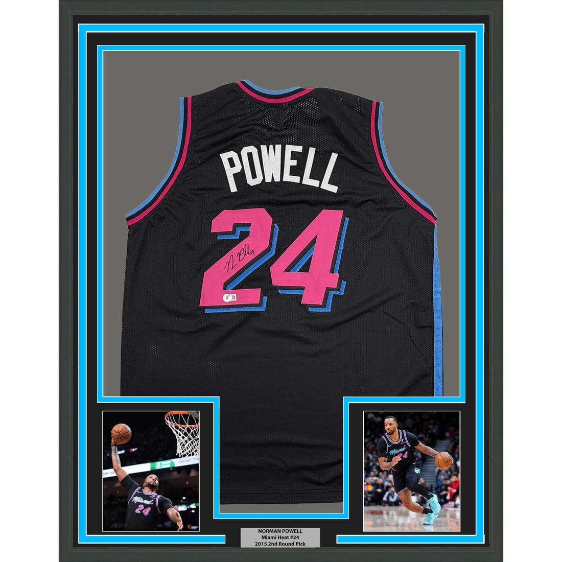 Framed Norman Powell Autographed Miami Heat Black Jersey BAS COA 35x39 (1 of 2)