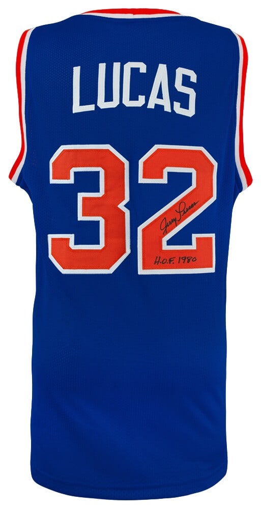 Jerry Lucas Autographed Blue Basketball Jersey With HOF 1980 Inscription (1 of 2)