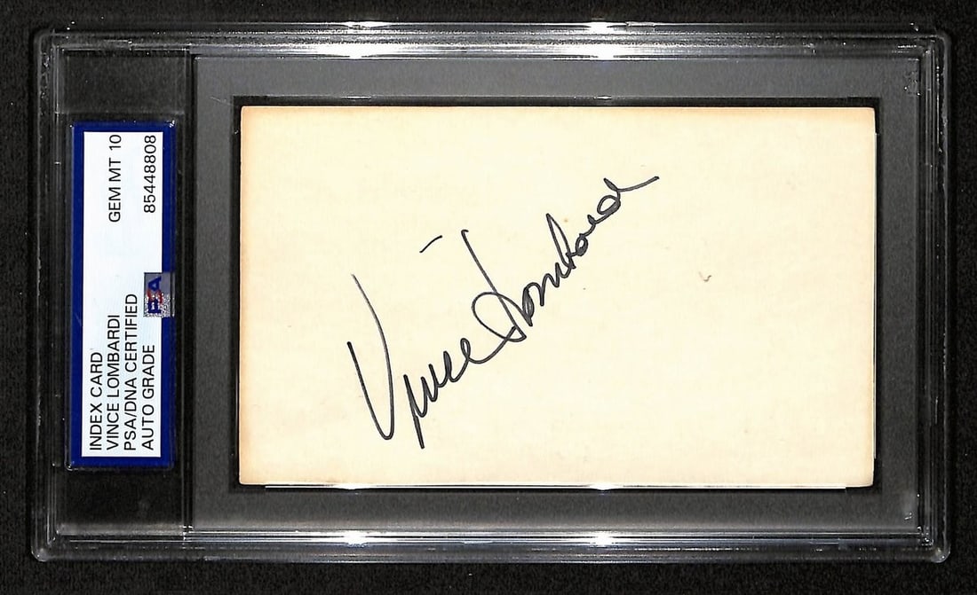 Vince Lombardi Autographed Packers 3x5 Index Card PSA DNA GEM MINT 10: Vince Lombardi Autographed Packers 3x5 Index Card PSA DNA GEM MINT 10 This is an original 3x5 index card signed by Vince Lombardi of the Green Bay Packers. The autograph has been authenticated and enc