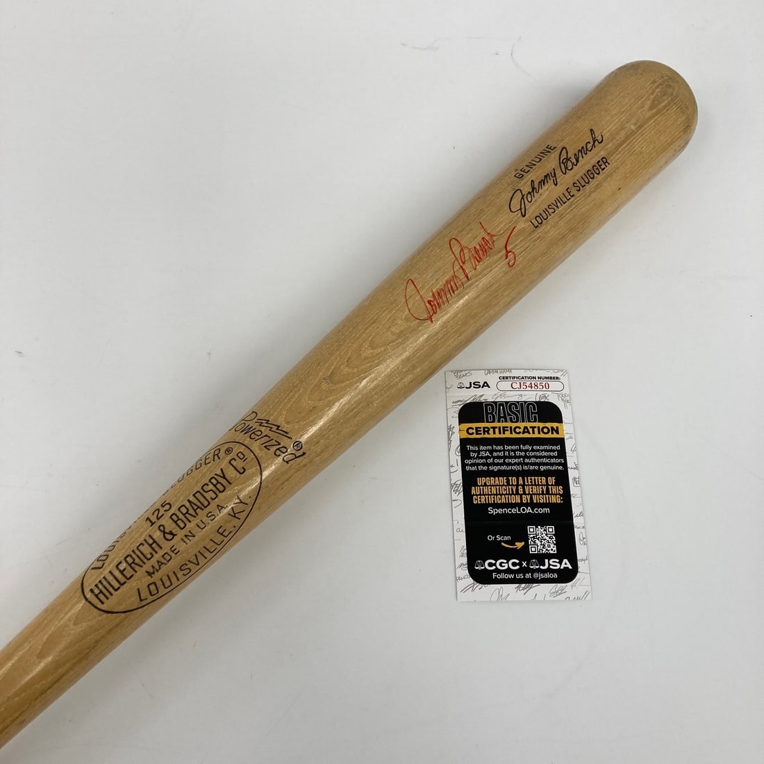 Louisville Slugger Bat Autographed by Johnny Bench JSA Certified: Louisville Slugger Bat Autographed by Johnny Bench JSA Certified This is a Louisville Slugger game model baseball bat signed by Johnny Bench. The bat features an original autograph authenticated by Ja