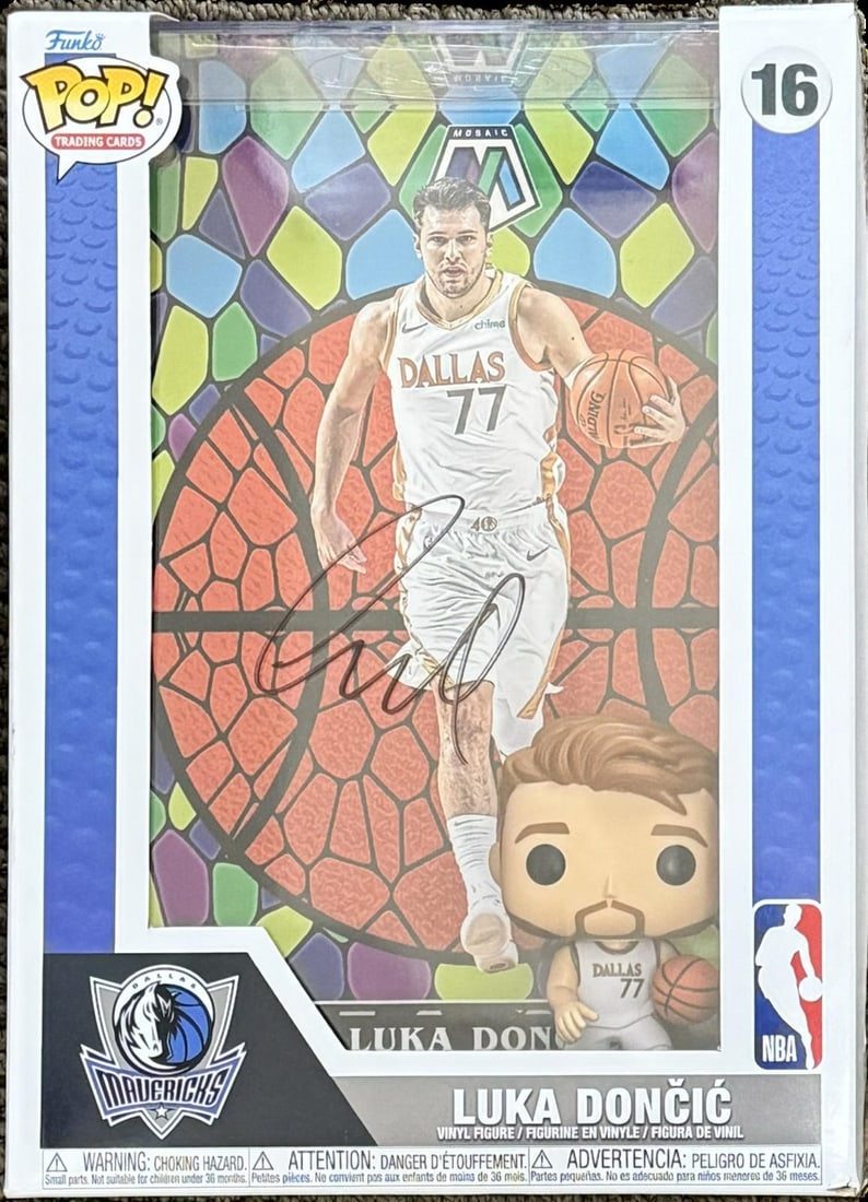 Beckett LOA autographed Luka Doncic Dallas Mavericks Funko Pop: Beckett LOA autographed Luka Doncic Dallas Mavericks Funko Pop Hand-signed Funko Pop collectible featuring Luka Doncic of the Dallas Mavericks. The signature is displayed on the front window of the bo