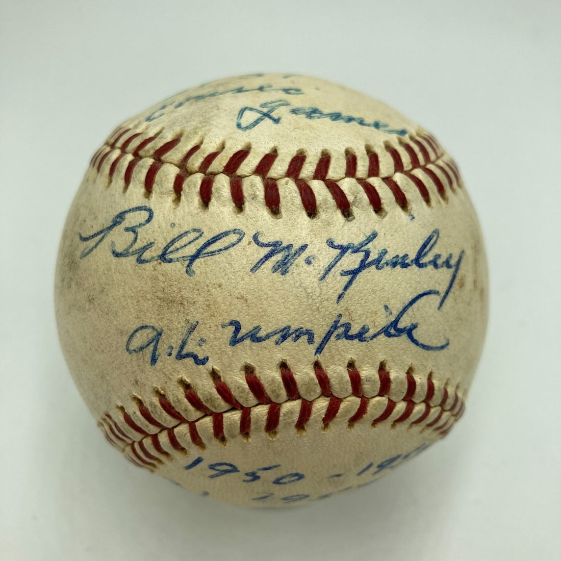 Bill McKinley Signed Inscribed Baseball JSA Authenticated World Series All Star Game: Bill McKinley Signed Inscribed Baseball JSA Authenticated World Series All Star Game This is an original baseball signed by Bill McKinley, featuring a heavy inscription commemorating the 1950's Americ