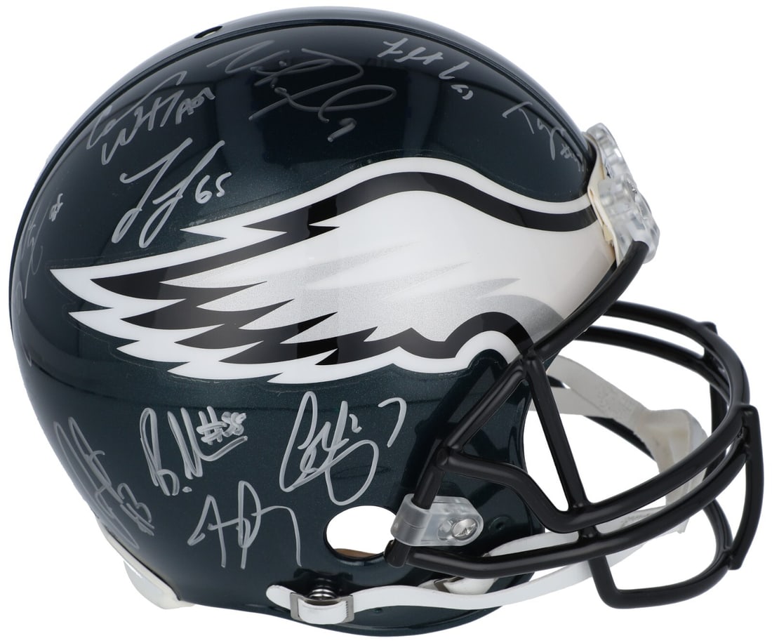 2017 Philadelphia Eagles Super Bowl Champs Signed Helmet 21 Signatures PSA Authenticated: 2017 Philadelphia Eagles Super Bowl Champs Signed Helmet 21 Signatures PSA Authenticated Celebrate the historic victory of the Philadelphia Eagles with this full-sized helmet, signed by 21 players fro