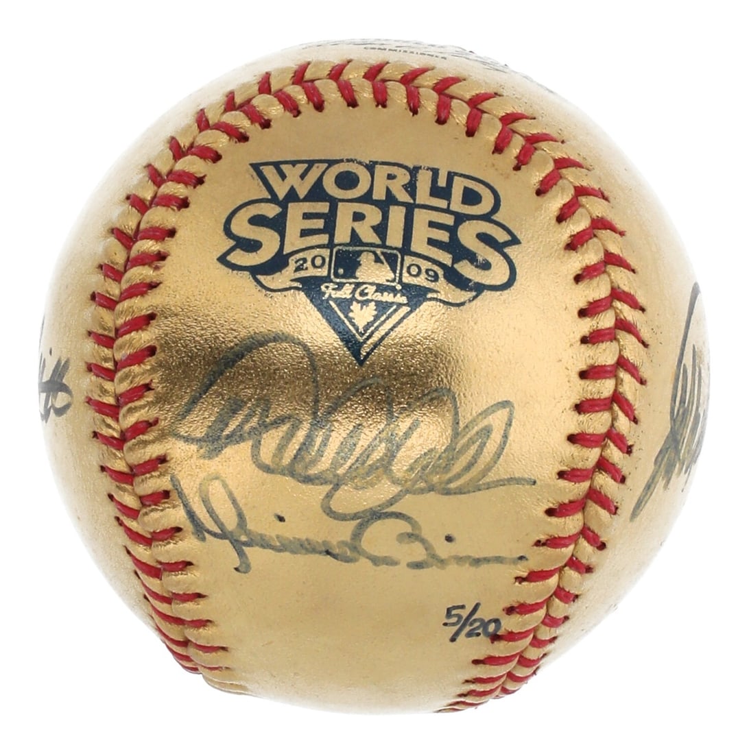 2009 Yankees Team Signed 24K Gold World Series Baseball Derek Jeter Steiner COA: 2009 Yankees Team Signed 24K Gold World Series Baseball Derek Jeter Steiner COA Celebrate the legendary 2009 New York Yankees with this team-signed 24K Gold World Series baseball. This official Allan 
