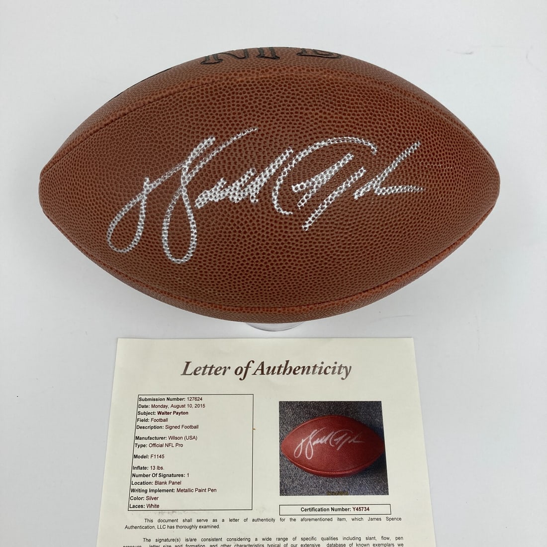 Walter Payton Signed Wilson NFL Football with JSA COA Chicago Bears: Walter Payton Signed Wilson NFL Football with JSA COA Chicago Bears This is a beautiful Walter Payton signed Wilson Official NFL Game Football, a must-have for any football enthusiast. The ball featur
