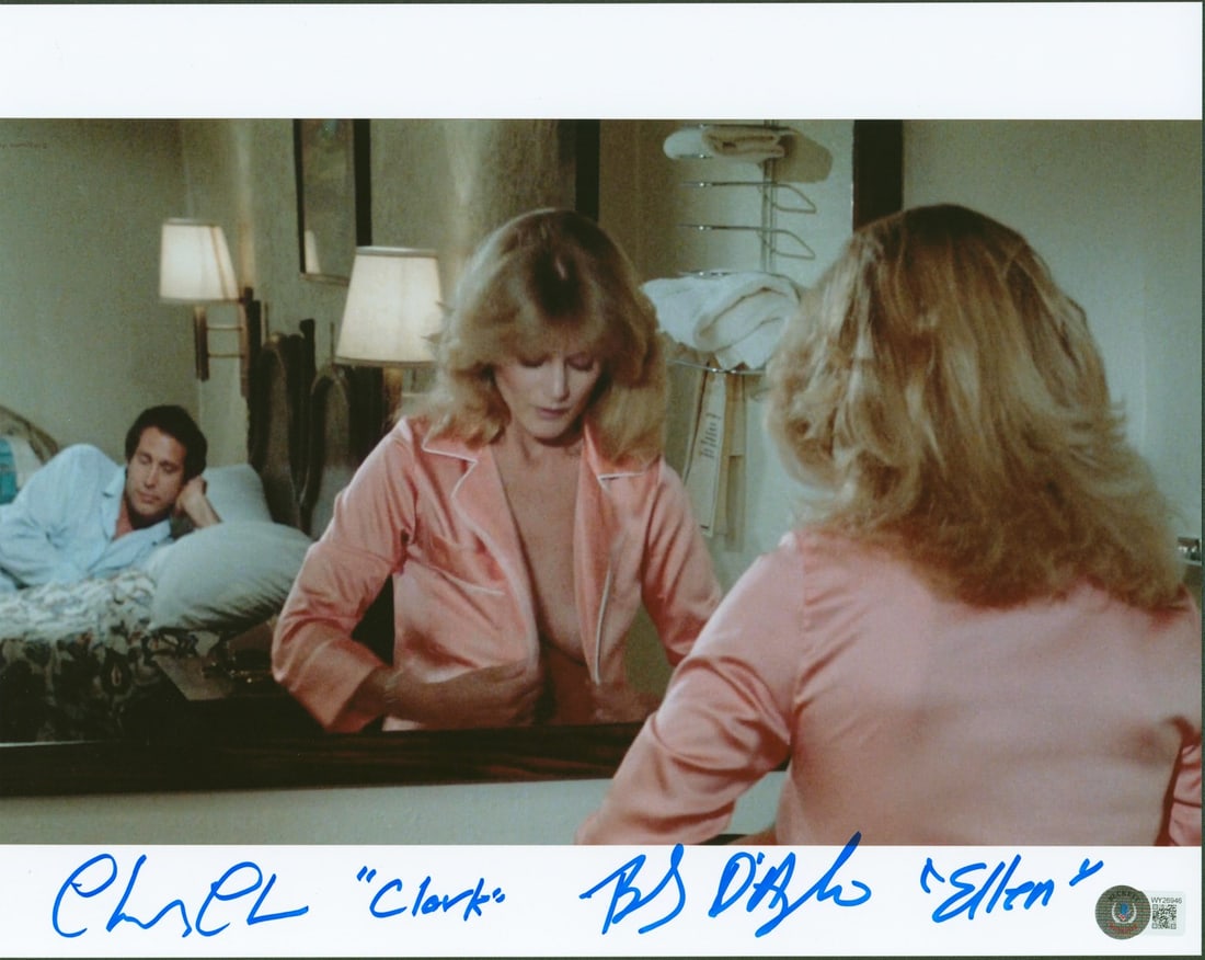 Chevy Chase Beverly D'Angelo Signed 11x14 Photo National Lampoon BAS: Chevy Chase Beverly D'Angelo Signed 11x14 Photo National Lampoon BAS This captivating 11x14 photograph features the iconic duo Chevy Chase and Beverly D'Angelo, personally signed by both actors from t
