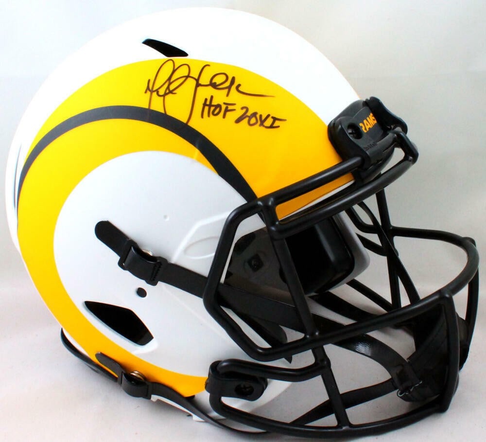 Marshall Faulk autographed St. Louis Rams full size helmet Beckett hologram: Marshall Faulk autographed St. Louis Rams full size helmet Beckett hologram This is an original autographed helmet signed by Marshall Faulk and associated with the St. Louis Rams. It is listed as an a