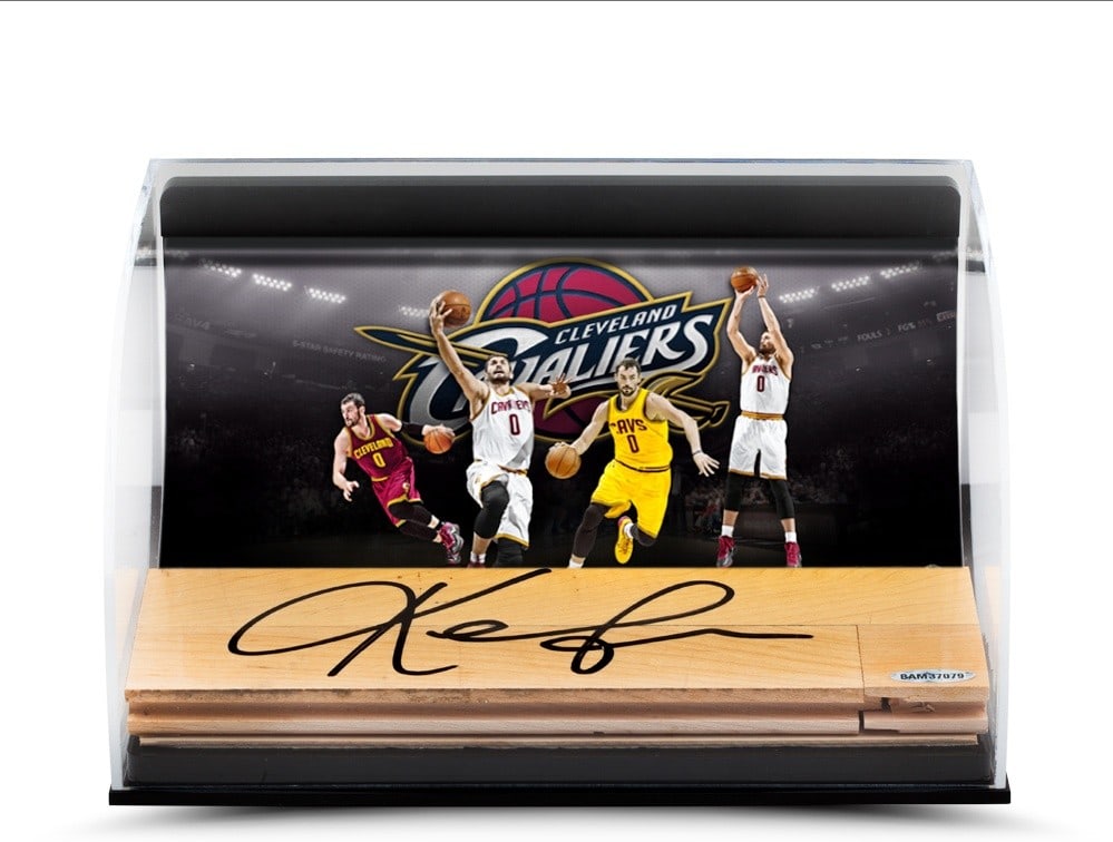 Kevin Love Autographed Floor Piece 36x24 UDA Cavaliers: Kevin Love Autographed Floor Piece 36x24 UDA Cavaliers This unique NBA collectible features an autographed game-used floor piece from Kevin Love, measuring 36 x 24 inches. Authenticated by Upper Deck,