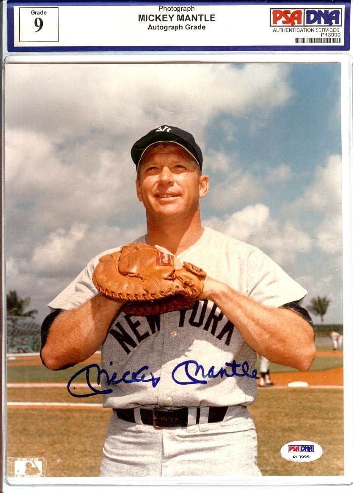 PSA DNA Mickey Mantle signed Yankees 8x10 photo: PSA DNA Mickey Mantle signed Yankees 8x10 photo This is an original 8x10 photo autographed by Mickey Mantle of the New York Yankees. The autograph has been authenticated by Professional Sports (PSA/DN