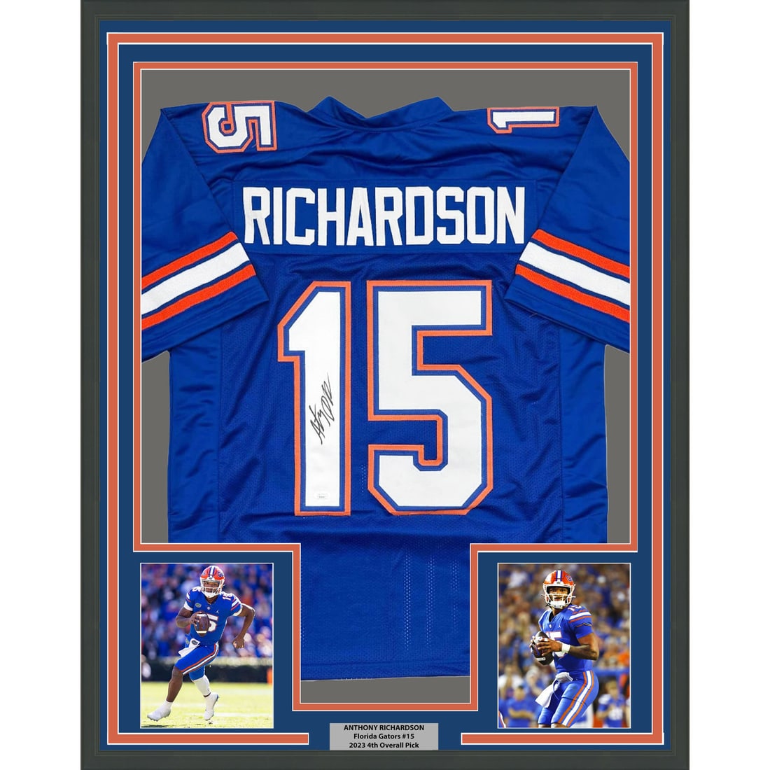 Framed Anthony Richardson Signed Florida Gators Jersey 35x39 JSA COA: Framed Anthony Richardson Signed Florida Gators Jersey 35x39 JSA COA Showcase your love for college football with this professionally framed autographed jersey of Anthony Richardson, a standout player