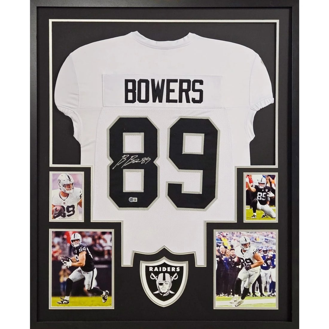 Brock Bowers Framed Autographed Jersey Beckett Authenticated: Brock Bowers Framed Autographed Jersey Beckett Authenticated Showcase your fandom with this autographed framed jersey of Brock Bowers, featuring meticulous detailing and the iconic Raiders logo. Authe