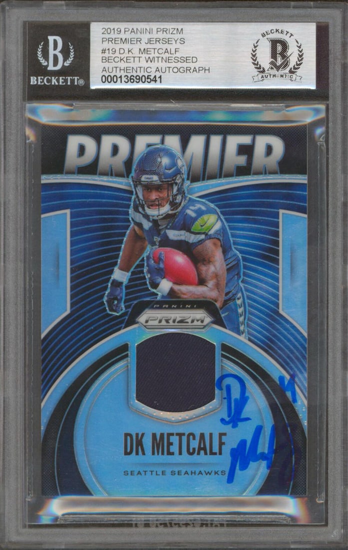 D.K. Metcalf Autographed 2019 Panini Premier Jerseys Rookie Card Mint 10 Beckett Slab (1 of 2)