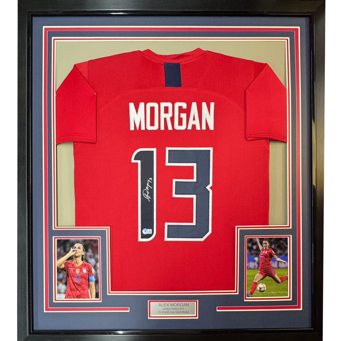 Framed Alex Morgan Signed World Cup Jersey 35x39 with JSA COA: Framed Alex Morgan Signed World Cup Jersey 35x39 with JSA COA This professionally framed and matted jersey features the autograph of Alex Morgan, a key player of the United States women's national soc