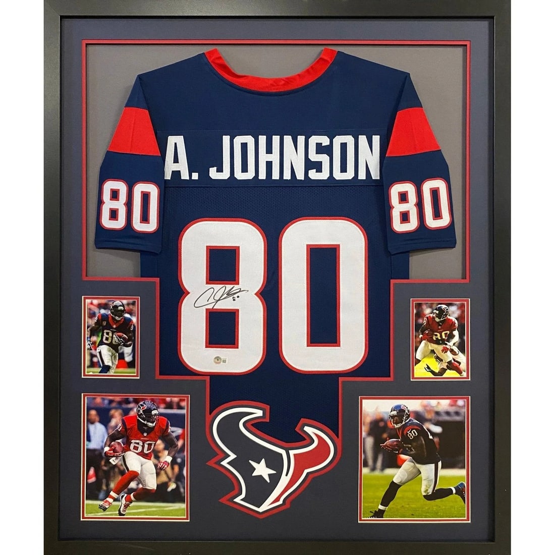 Andre Johnson Signed Framed Jersey Beckett Authenticated Houston Texans: Andre Johnson Signed Framed Jersey Beckett Authenticated Houston Texans This is an autographed framed jersey of Andre Johnson, showcasing his iconic Houston Texans number. The jersey has been authenti