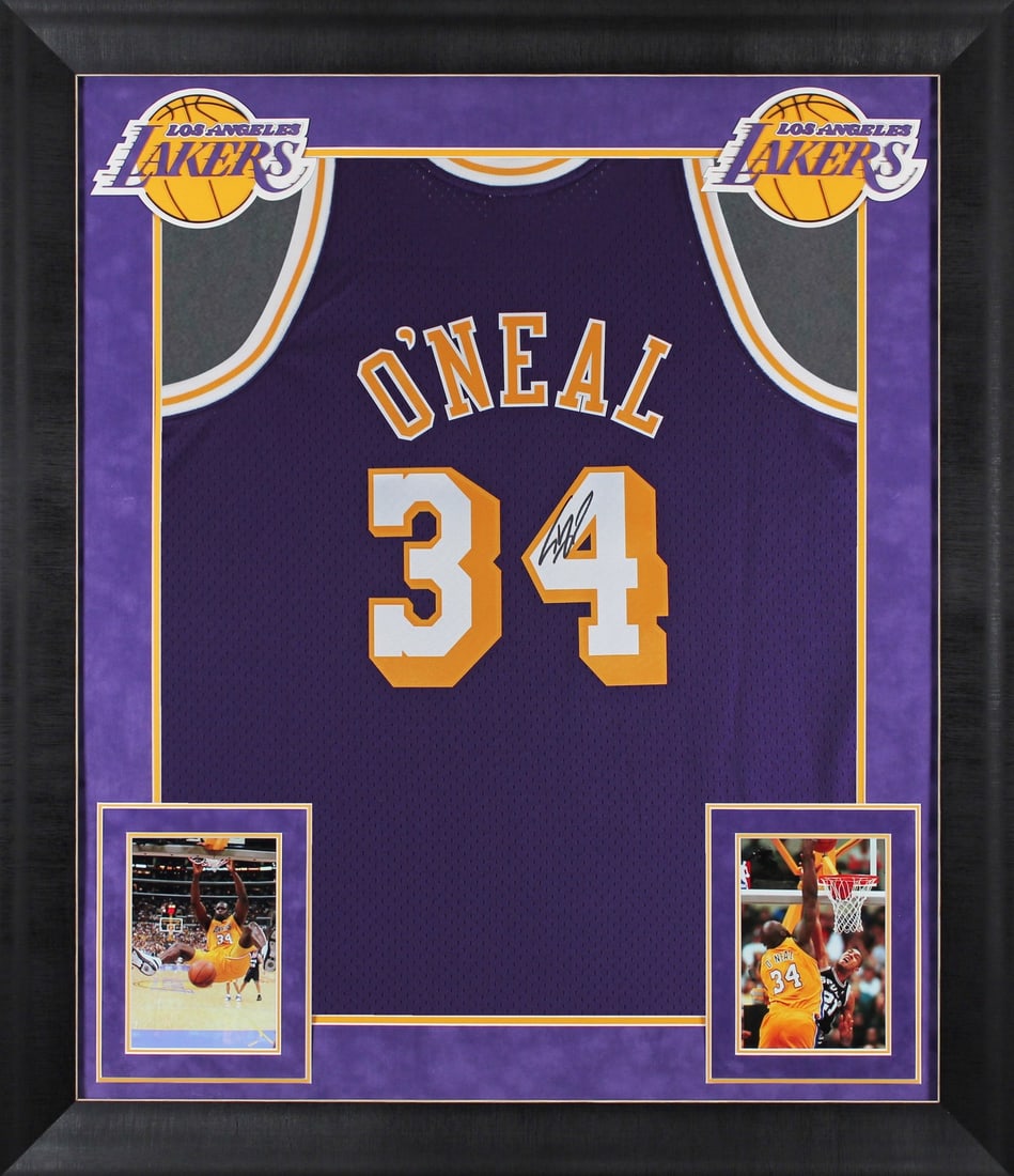 Shaquille O'Neal Signed Lakers Purple Framed Jersey 1996-97 BAS Authenticated: Shaquille O'Neal Signed Lakers Purple Framed Jersey 1996-97 BAS Authenticated Celebrate the legacy of Shaquille O'Neal with this autographed Purple Mitchell & Ness 1996-97 Throwback Hardwood Classics 