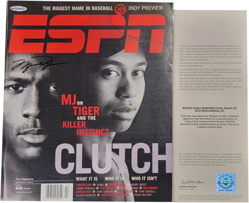 Michael Jordan Autographed ESPN Magazine with Tiger Woods Upper Deck Certified (1 of 3)
