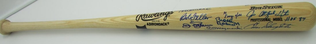 Signed Adirondack Baseball Bat by 9 MLB Hall of Famers: Signed Adirondack Baseball Bat by 9 MLB Hall of Famers This original Adirondack baseball bat features the autographs of nine Hall of Fame players, including Marichal, Feller, Irvin, Palmer, B. Robinso