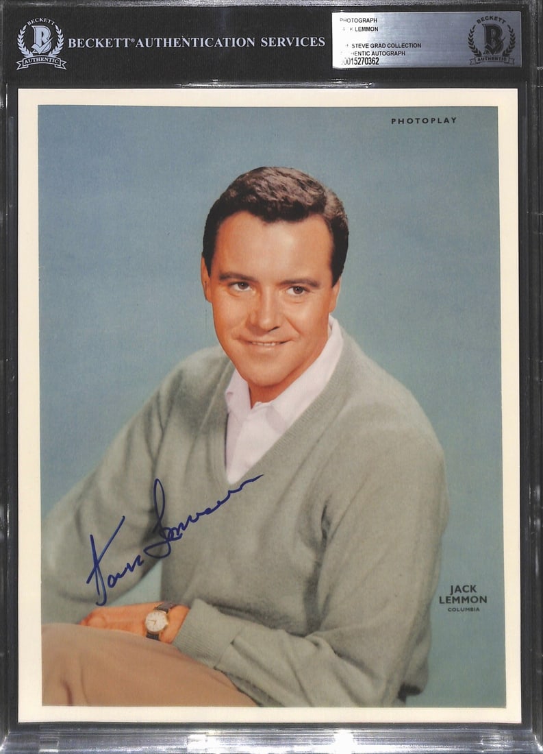 Autographed 8x10 Photo of Jack Lemmon with Beckett Authentication: Autographed 8x10 Photo of Jack Lemmon with Beckett Authentication This is an original 8x10 photograph signed by actor Jack Lemmon in blue permanent marker. The autograph was obtained in person on Octo
