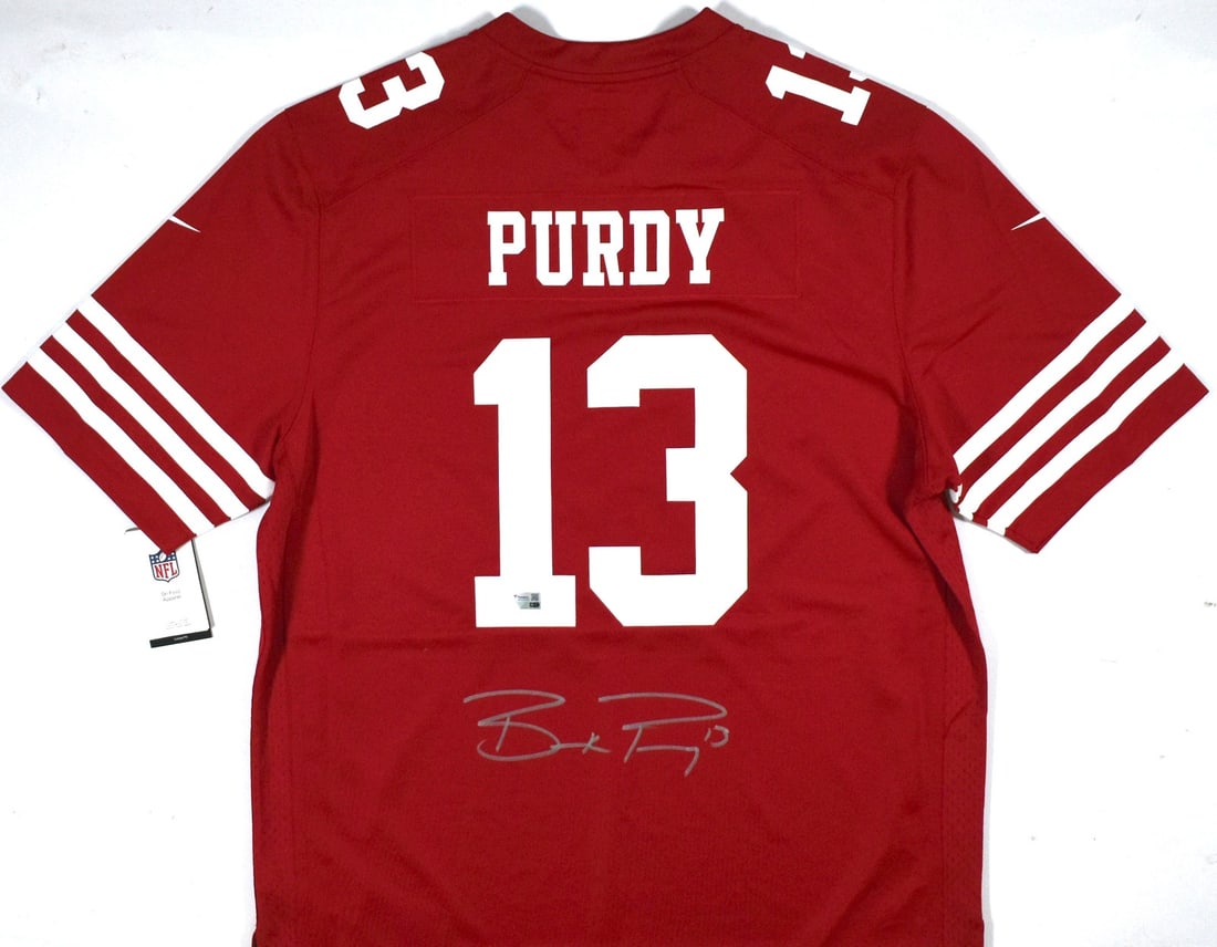 Nike Brock Purdy autographed 49ers football jersey with Super Bowl patch: Nike Brock Purdy autographed 49ers football jersey with Super Bowl patch This is an original Brock Purdy signed San Francisco 49ers Nike red game jersey with an SB patch. The jersey is pre-owned and i