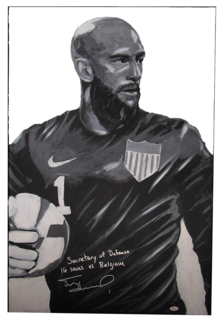 Tim Howard Signed 24x36 B/W Canvas U.S. Men's Soccer JSA Authenticated Painting (1 of 5)