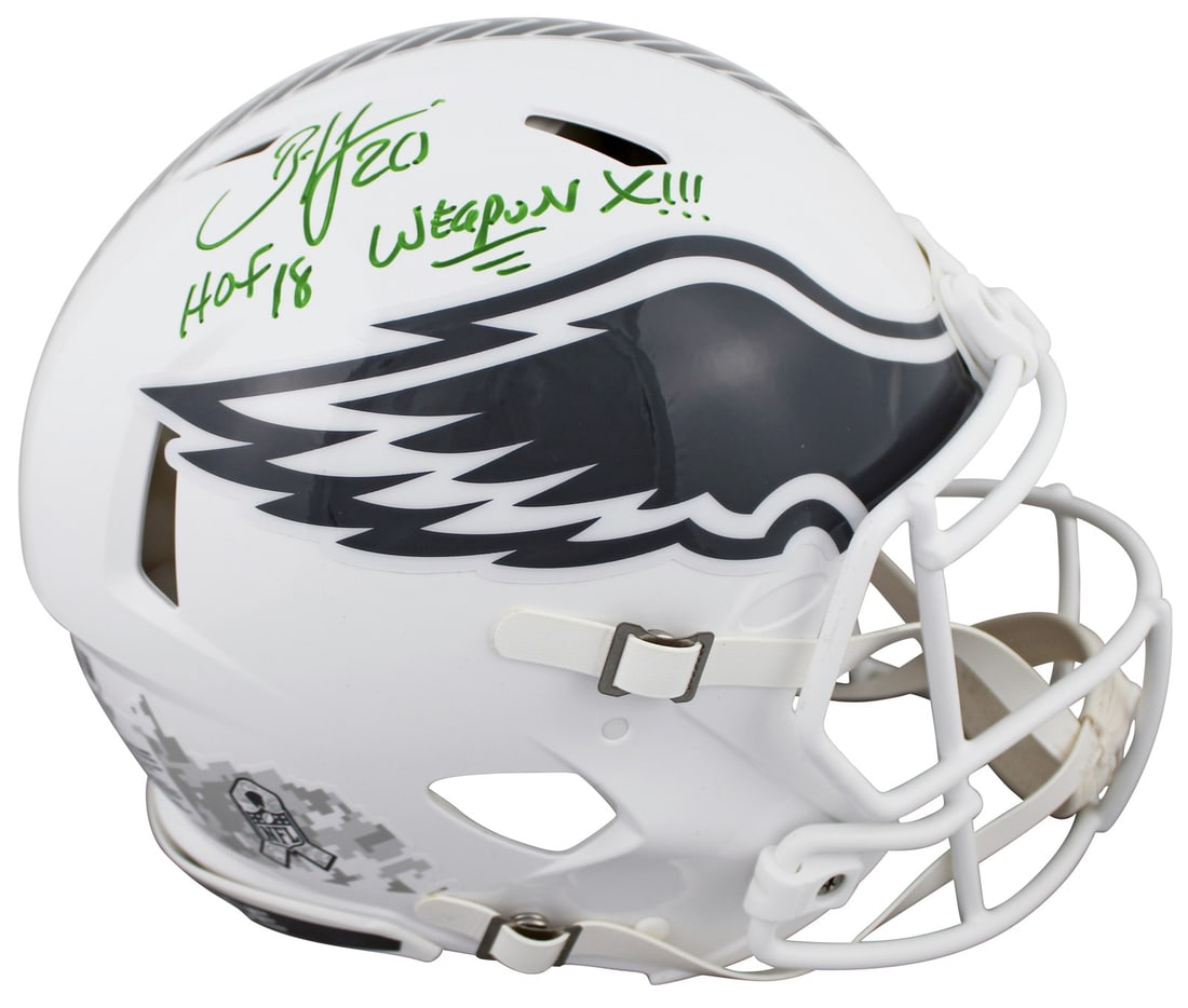 Brian Dawkins Signed Eagles Salute To Service Helmet HOF 18 BAS Authenticated: Brian Dawkins Signed Eagles Salute To Service Helmet HOF 18 BAS Authenticated This autographed Philadelphia Eagles full-size Speed Proline helmet features the signature of Brian Dawkins, along with th