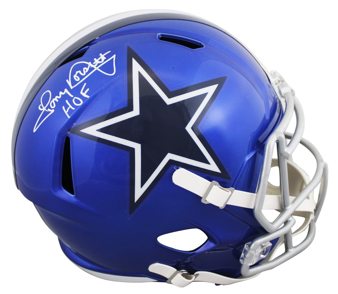 Tony Dorsett Signed Cowboys Flash Speed Replica Helmet Beckett Witnessed HOF Inscription (1 of 3)