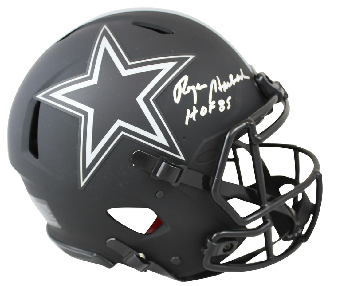 Roger Staubach signed Eclipse Riddell Speed Proline helmet HOF 85 BAS: Roger Staubach signed Eclipse Riddell Speed Proline helmet HOF 85 BAS This Dallas Cowboys Eclipse Full Size Speed Proline Helmet features the authentic signature of Roger Staubach along with the "HOF 