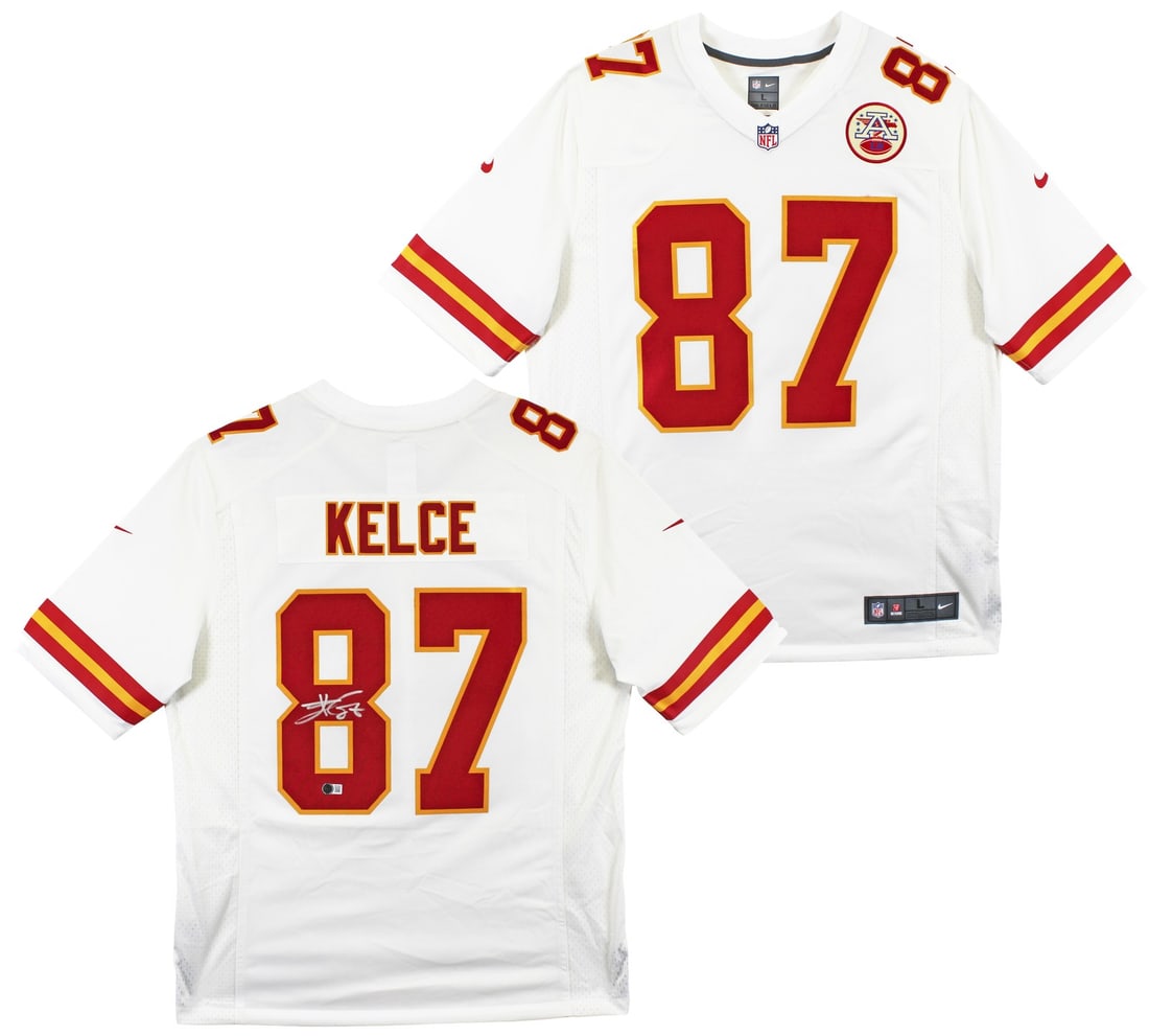 Travis Kelce signed Chiefs white Nike limited jersey BAS witnessed (1 of 6)