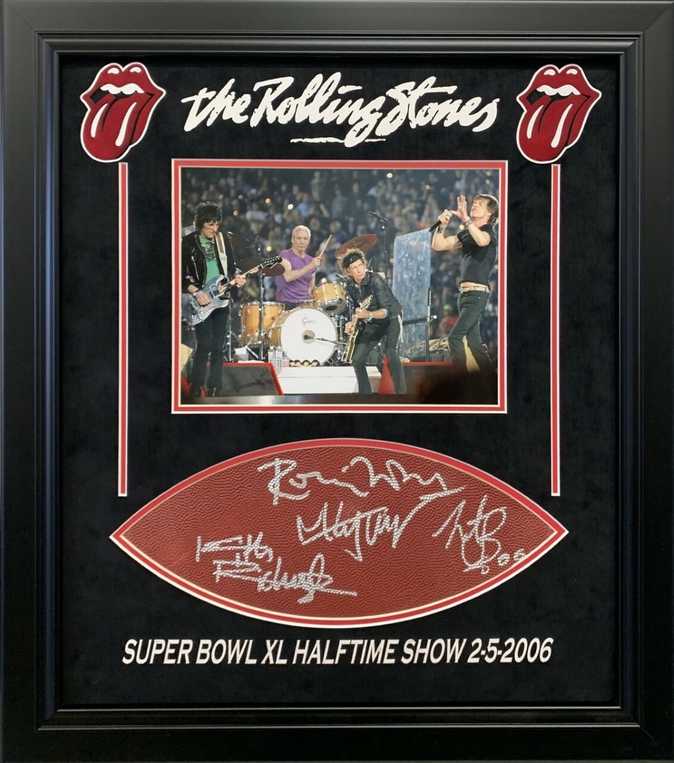 PSA DNA Framed Rolling Stones Signed Super Bowl XL Football Panel: PSA DNA Framed Rolling Stones Signed Super Bowl XL Football Panel This is an original Super Bowl XL football panel autographed by all four members of The Rolling Stones--Mick Jagger, Keith Richards, C