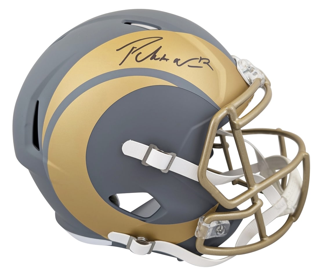 Puka Nacua Signed Los Angeles Rams Slate Full Size Helmet Authenticated by Fanatics: Puka Nacua Signed Los Angeles Rams Slate Full Size Helmet Authenticated by Fanatics This authentic, autographed full-size speed replica helmet features the sleek slate design of the Los Angeles Rams. 